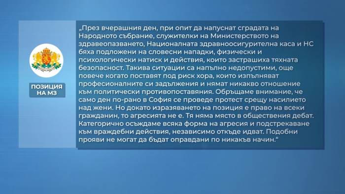 МЗ с остра позиция за протеста заради проявена агресия над служители