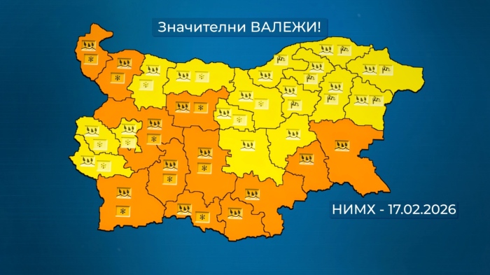 Опасно време за вторник: Жълт и оранжев код за дъжд, сняг и вятър
